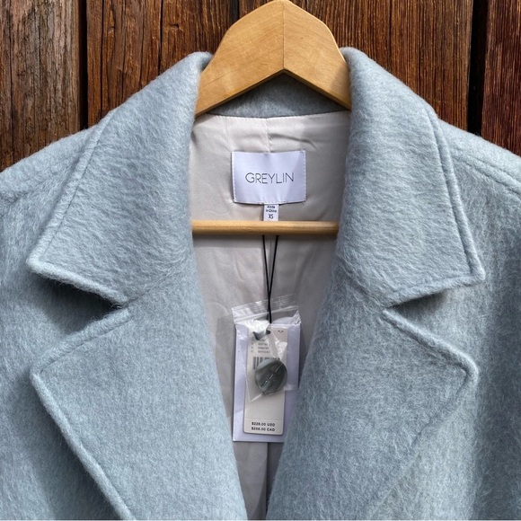 NWT Anthropologie Greylin Sky Blue and Grey Long Wool Coat with pockets size XS - Picture 3 of 12